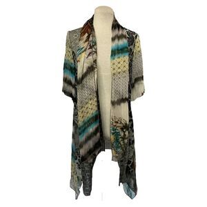 Alberto Makali asymmetrical Sheer Vintage Open Front Cover-Up Cardi Top Size L
